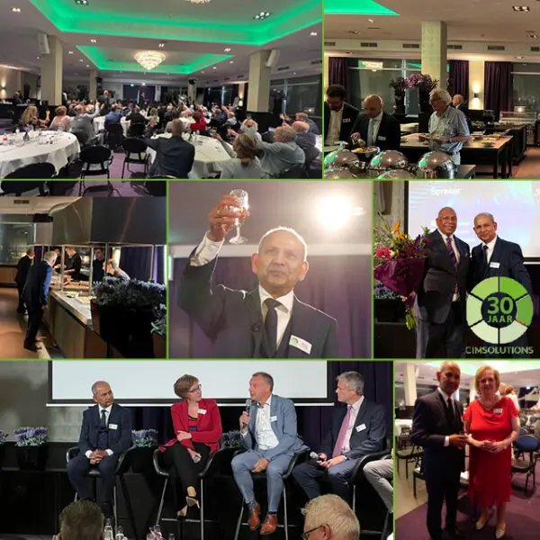 fotocollage van het 30-jarig jubileumfeest van CIMSOLUTIONS